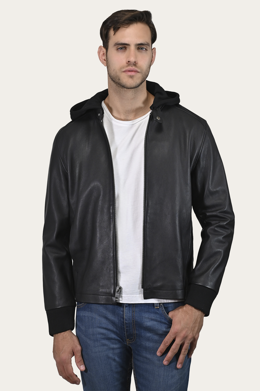Men’s Black Saddle Racer Leather Hooded Jacket | Frye Classic