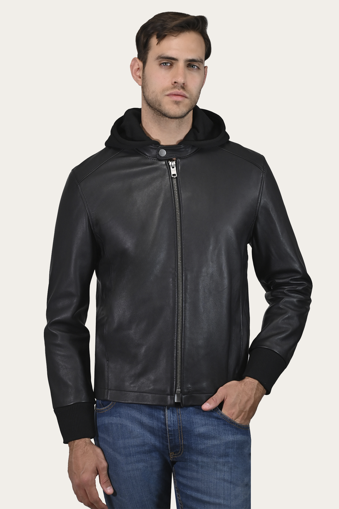 Men’s Black Saddle Racer Leather Hooded Jacket | Frye Classic
