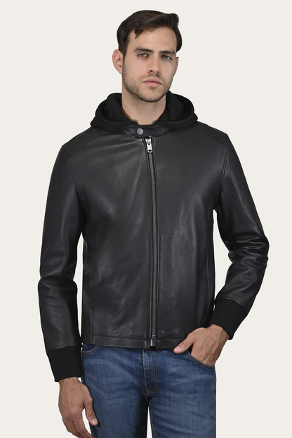 Men’s Black Saddle Racer Leather Hooded Jacket | Frye Classic