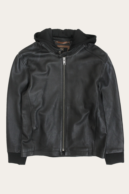 Men’s Black Saddle Racer Leather Hooded Jacket | Frye Classic
