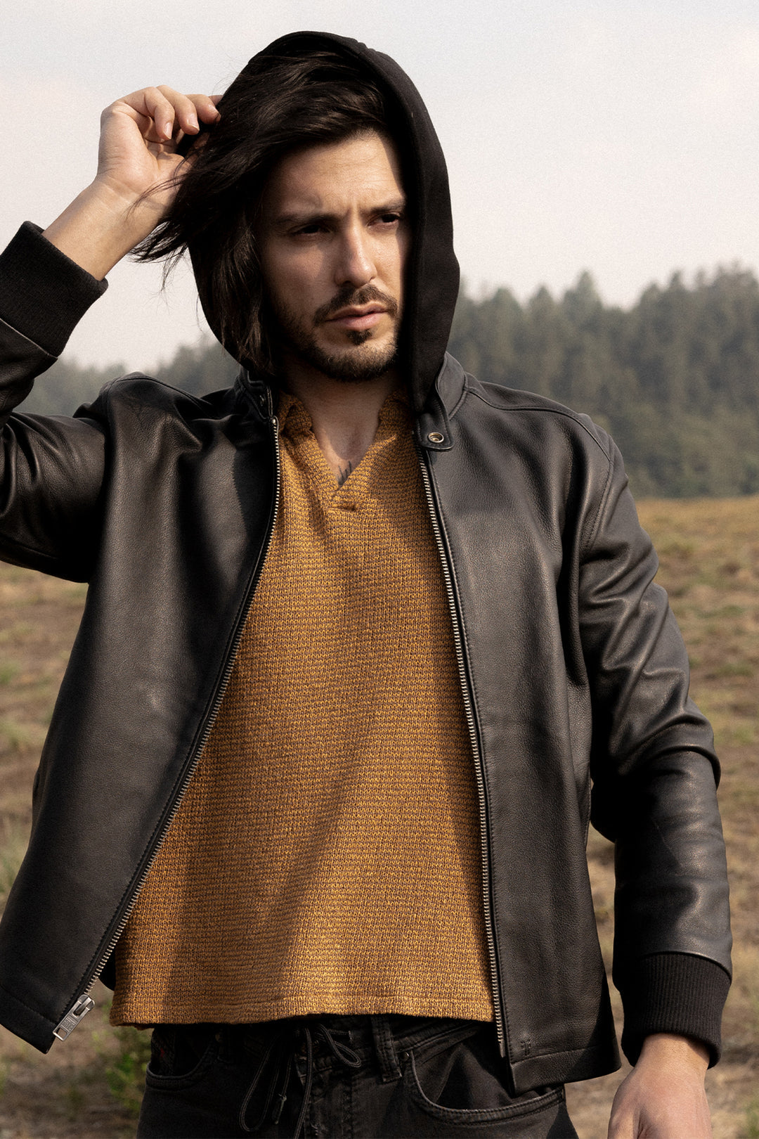 Men’s Black Saddle Racer Leather Hooded Jacket | Frye Classic