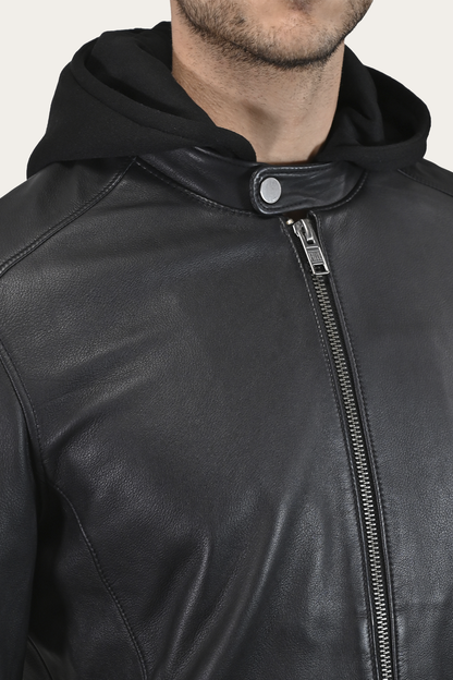 Men’s Black Saddle Racer Leather Hooded Jacket | Frye Classic