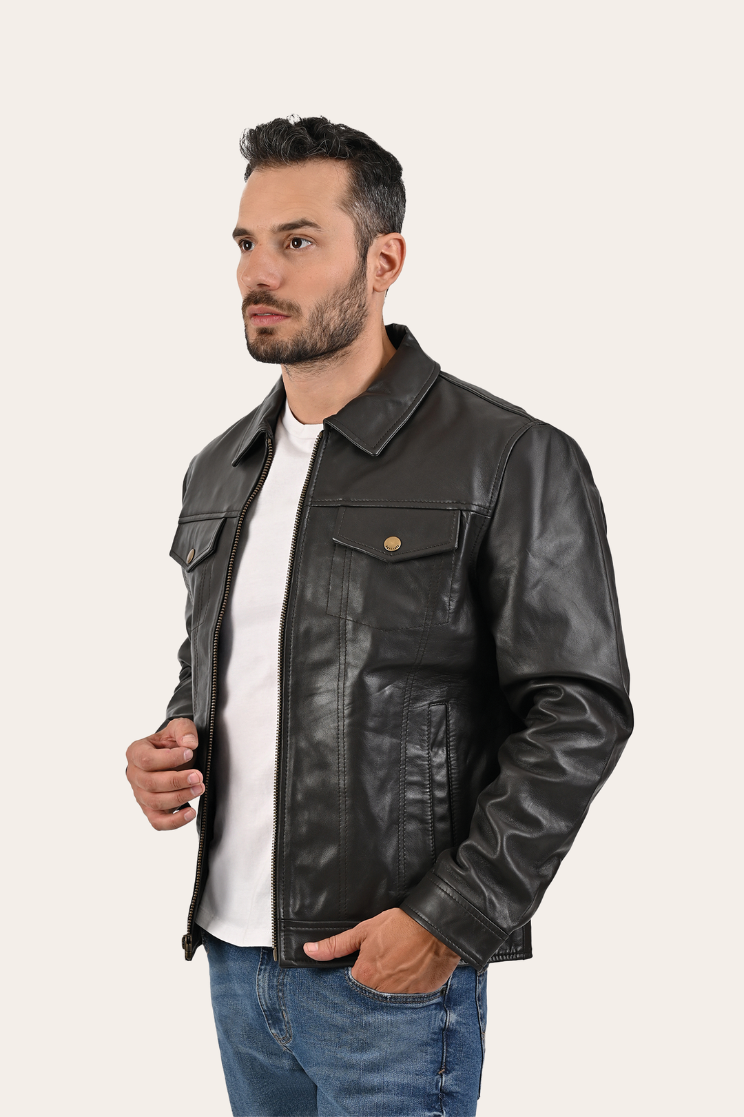 Men’s Dark Brown Kentucky Trucker Leather Jacket | Frye Exclusive