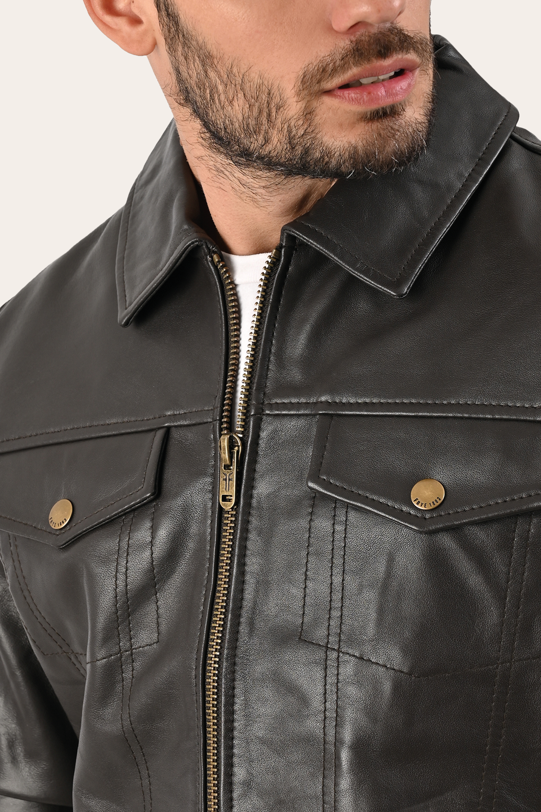 Men’s Dark Brown Kentucky Trucker Leather Jacket | Frye Exclusive
