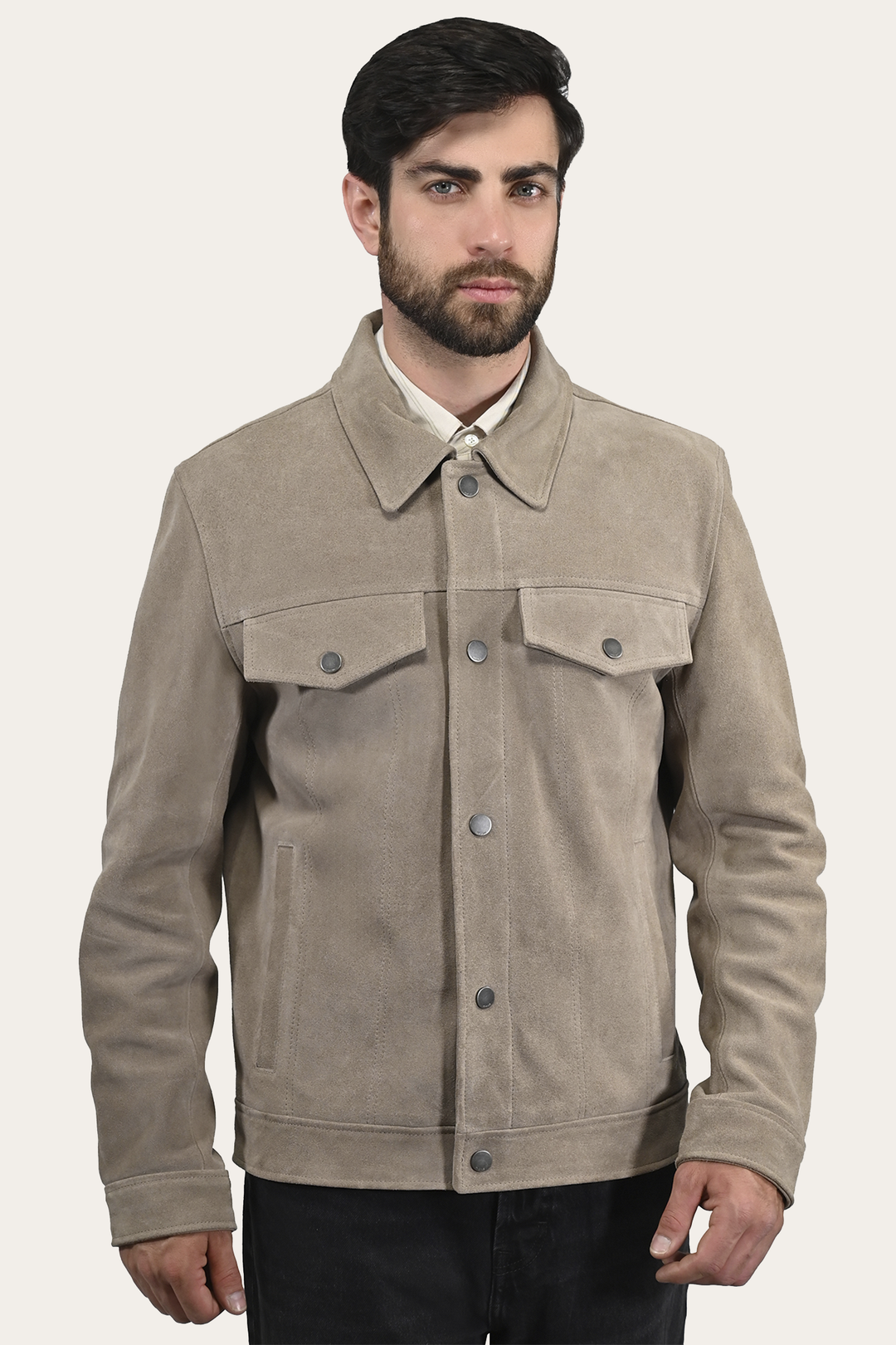 Men’s Taupe Trailblazer Suede Trucker Jacket | Frye Best Seller