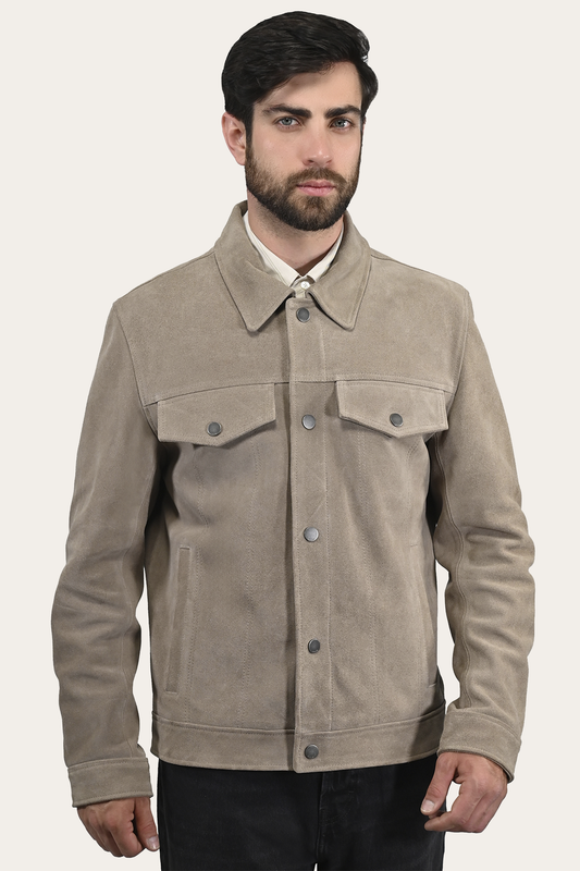 Men’s Taupe Trailblazer Suede Trucker Jacket | Frye Best Seller