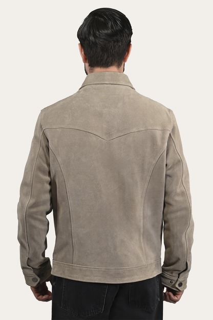 Men’s Taupe Trailblazer Suede Trucker Jacket | Frye Best Seller