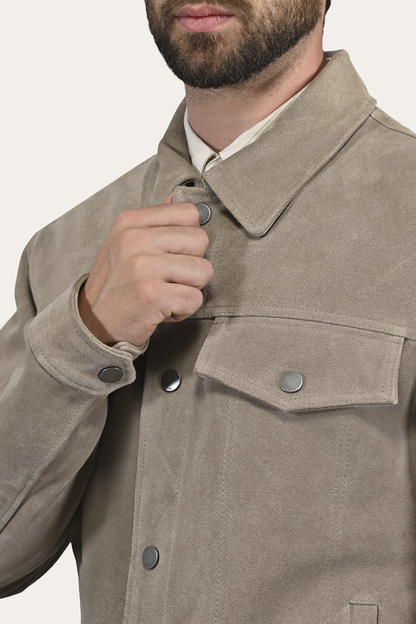 Men’s Taupe Trailblazer Suede Trucker Jacket | Frye Best Seller