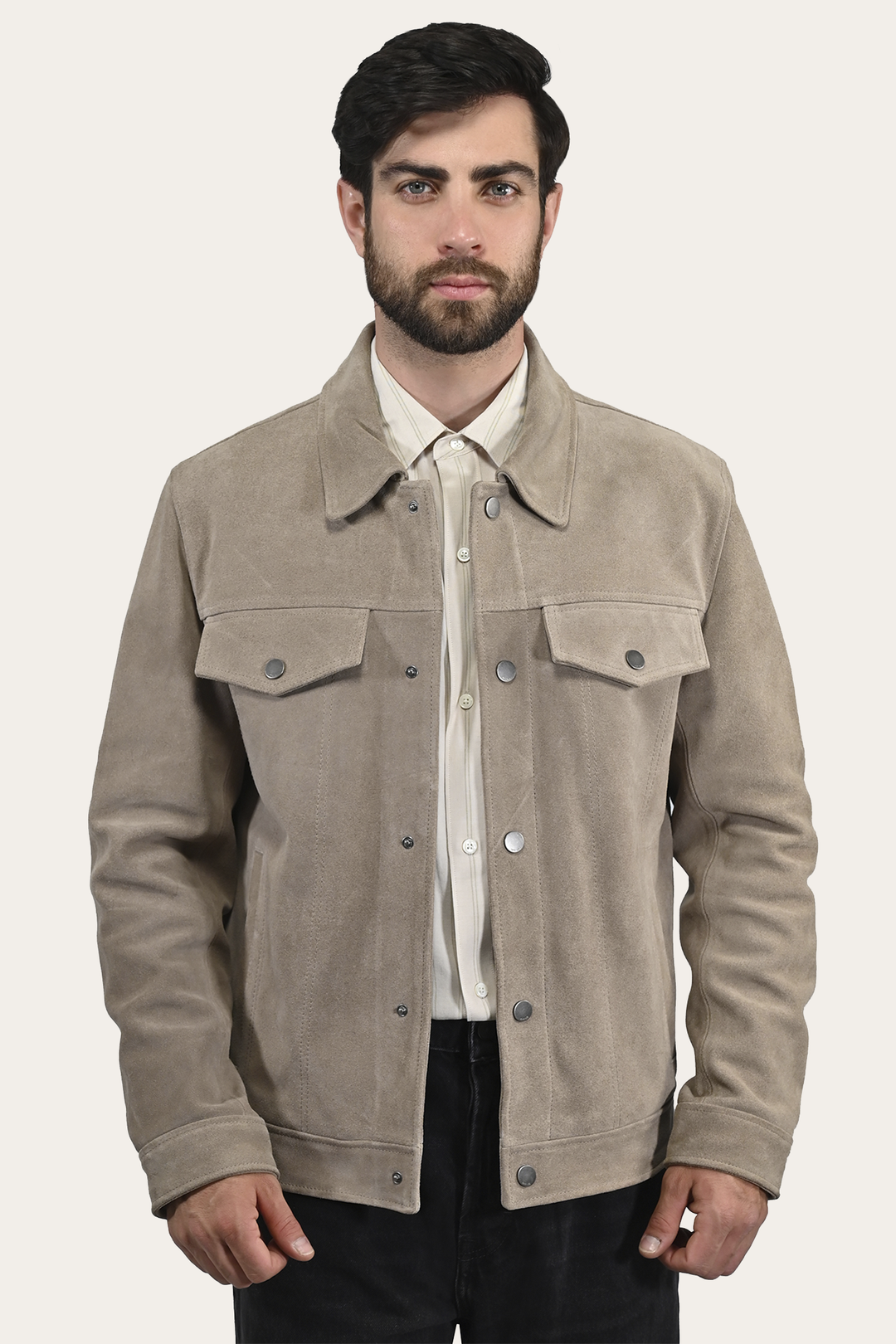 Men’s Taupe Trailblazer Suede Trucker Jacket | Frye Best Seller