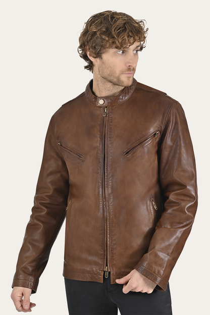 Men’s Tobacco Huck Cowhide Racer Leather Jacket | Frye Latest