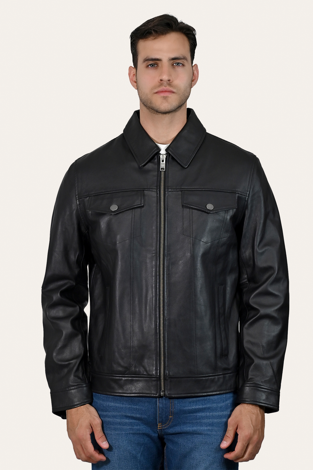 Men’s Black Durango Trucker Leather Jacket | Frye Exclusive