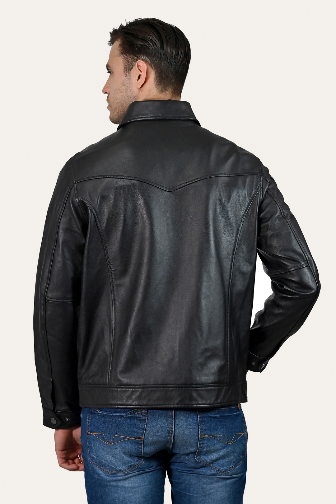 Men’s Black Durango Trucker Leather Jacket | Frye Exclusive