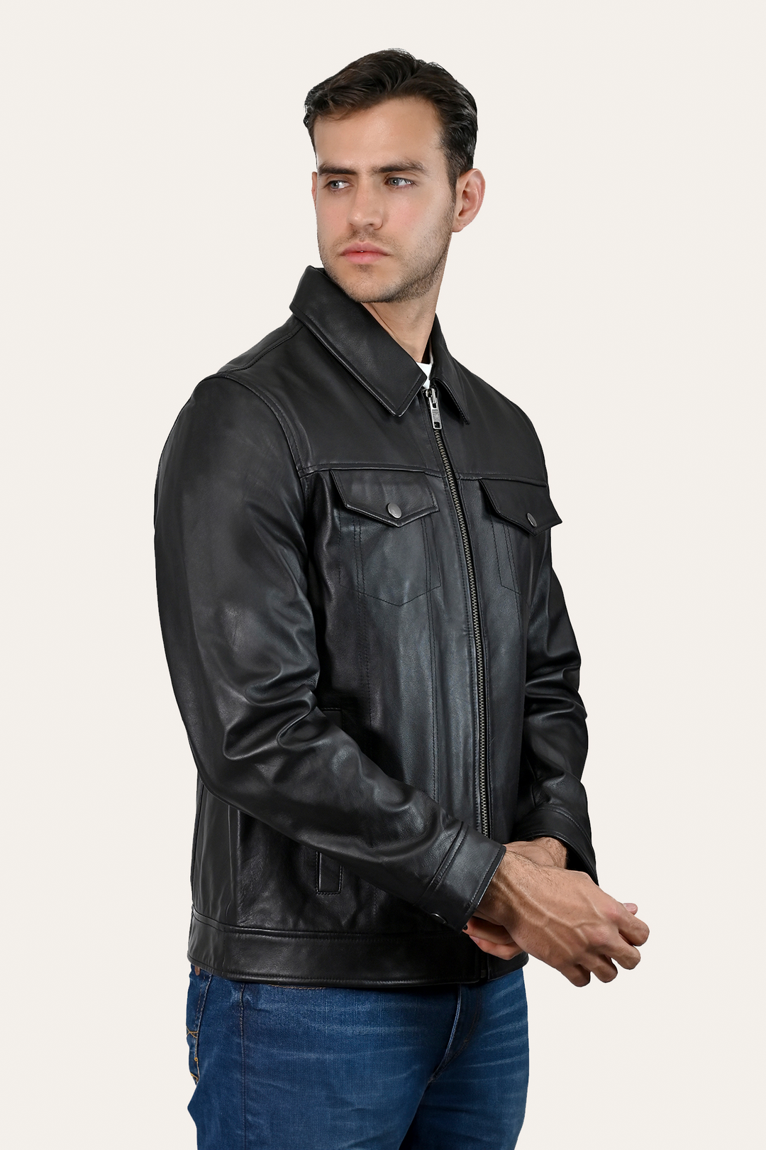 Men’s Black Durango Trucker Leather Jacket | Frye Exclusive
