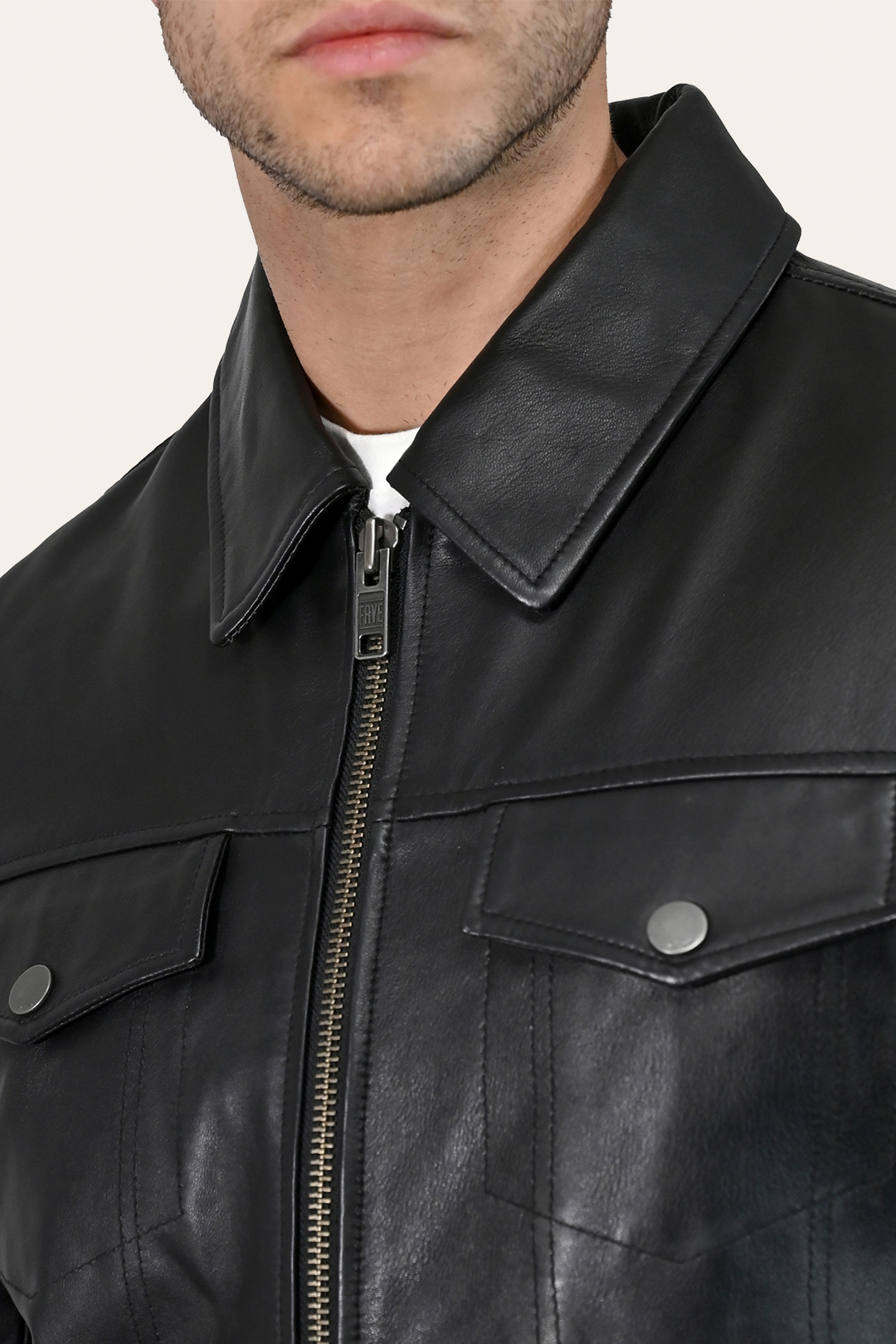 Men’s Black Durango Trucker Leather Jacket | Frye Exclusive