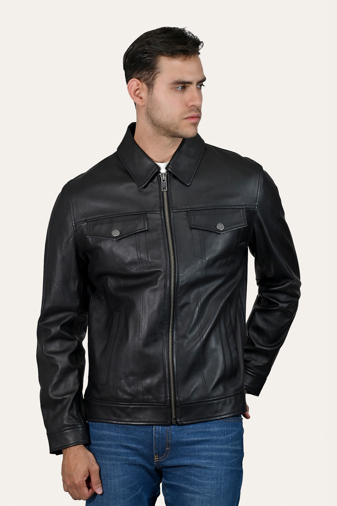 Men’s Black Durango Trucker Leather Jacket | Frye Exclusive