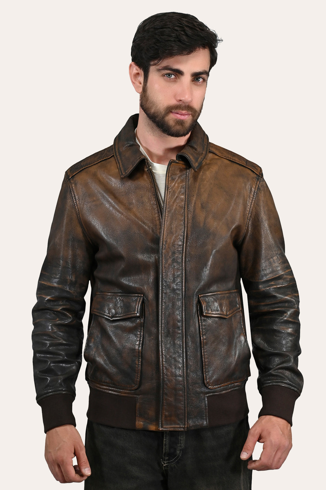 Men’s Brown Beige Nebraska Bomber Leather Jacket | Frye Smart Buy