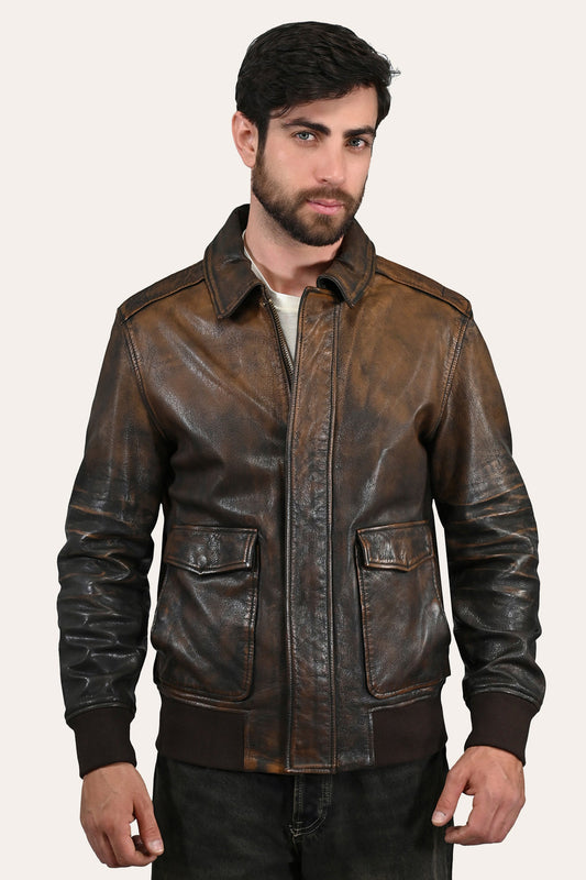 Men’s Brown Beige Nebraska Bomber Leather Jacket | Frye Smart Buy