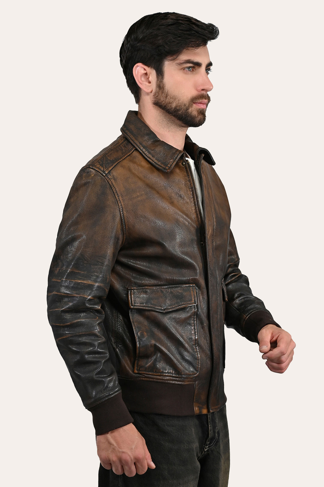 Men’s Brown Beige Nebraska Bomber Leather Jacket | Frye Smart Buy