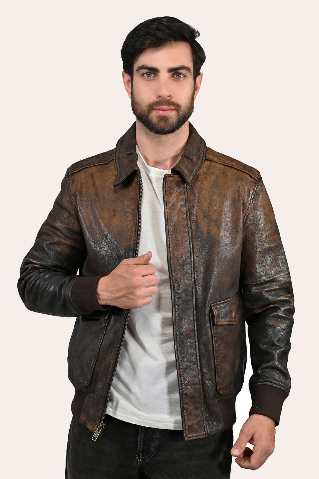 Men’s Brown Beige Nebraska Bomber Leather Jacket | Frye Smart Buy